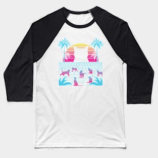 cat wave, vaporwave, cat palm, cat beach, cat retro Baseball T-Shirt